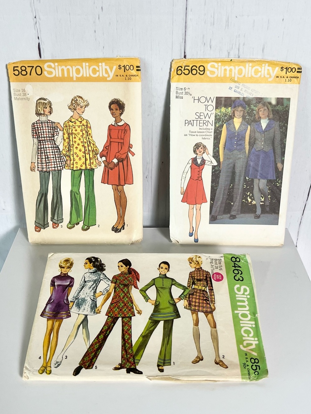 Vtg 70s Simplicity Sewing Pattern Lot Mod Boho Maternity Pants Dress Set 3pc
